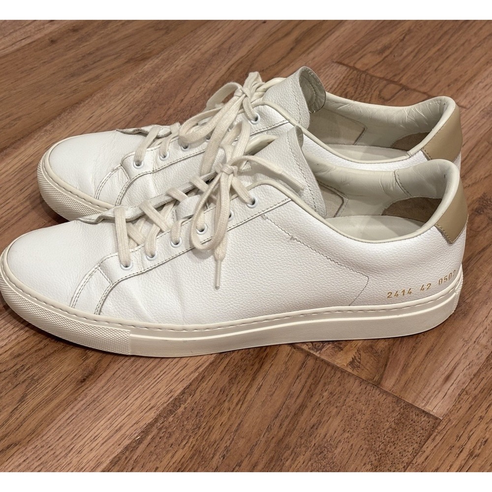 Common Projects Retro Bumpy White Tan Leather Sneakers Low 42 US9 2414 Authentic